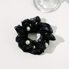 Organza Scrunchies Hair Tie with Pearl Decor