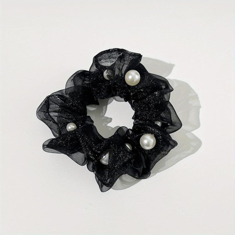 Organza Scrunchies Hair Tie with Pearl Decor