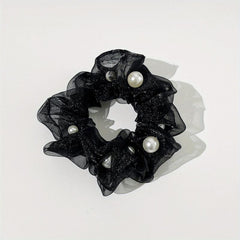 Organza Scrunchies Hair Tie with Pearl Decor
