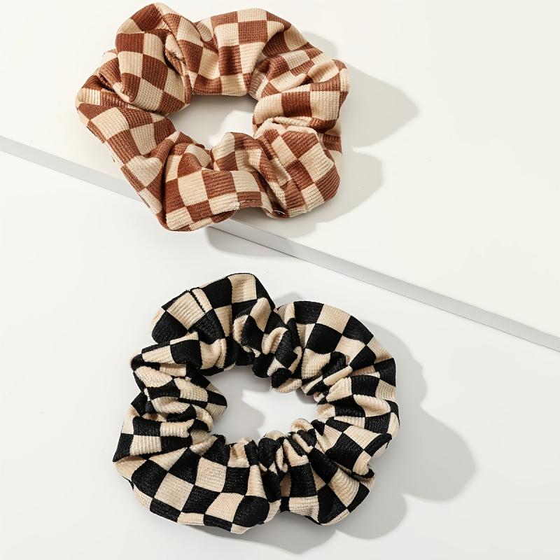 Velvet Plaid Hair Tie Scrunchies Large Colorful Retro Hair Accessories