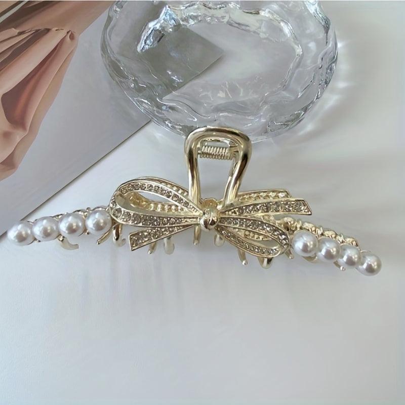 Wave Metal Hair Claw Faux Pearl Shark Claw Ponytail Holder Hair Accessories