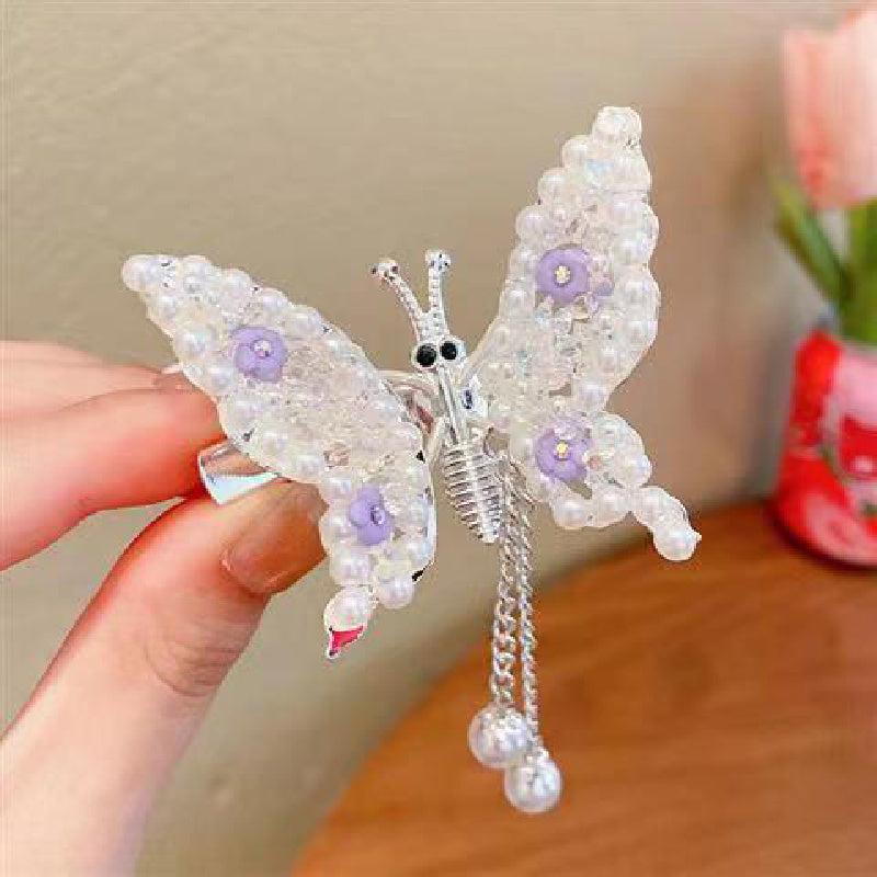 Butterfly Tassel Hair Clip Rhinestone Pearl French Barrette Headwear