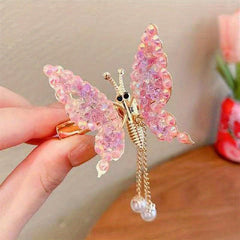Butterfly Tassel Hair Clip Rhinestone Pearl French Barrette Headwear