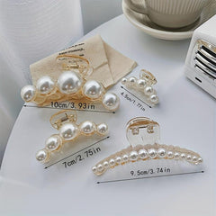 4pcs Faux Pearl Hair Claw Small Large Nonslip Shark Claw For Ponytail Holder