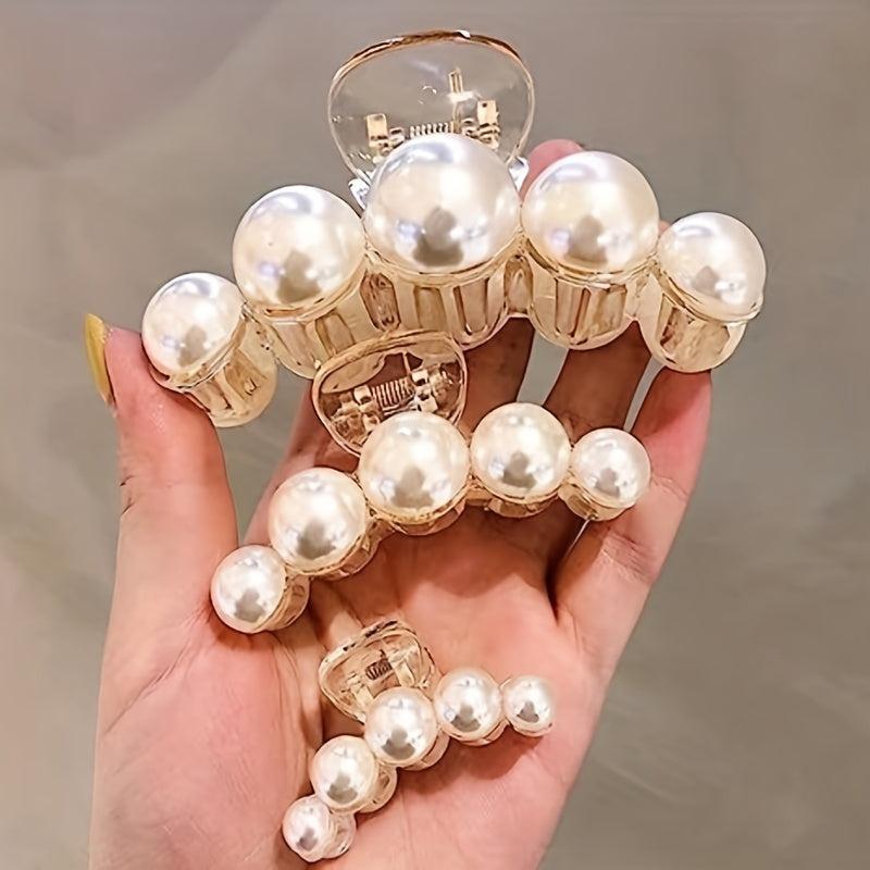 4pcs Faux Pearl Hair Claw Small Large Nonslip Shark Claw For Ponytail Holder