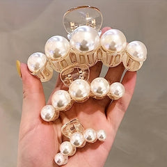 4pcs Faux Pearl Hair Claw Small Large Nonslip Shark Claw For Ponytail Holder