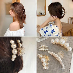 4pcs Faux Pearl Hair Claw Small Large Nonslip Shark Claw For Ponytail Holder