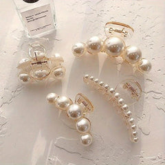 4pcs Faux Pearl Hair Claw Small Large Nonslip Shark Claw For Ponytail Holder