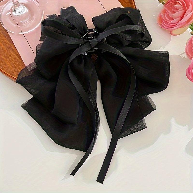3pcs Mesh Large Bow Hair Claw Ponytail Holder