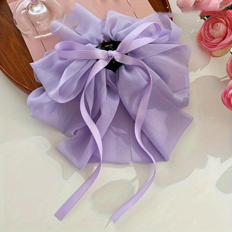 3pcs Mesh Large Bow Hair Claw Ponytail Holder