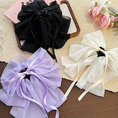 3pcs Mesh Large Bow Hair Claw Ponytail Holder