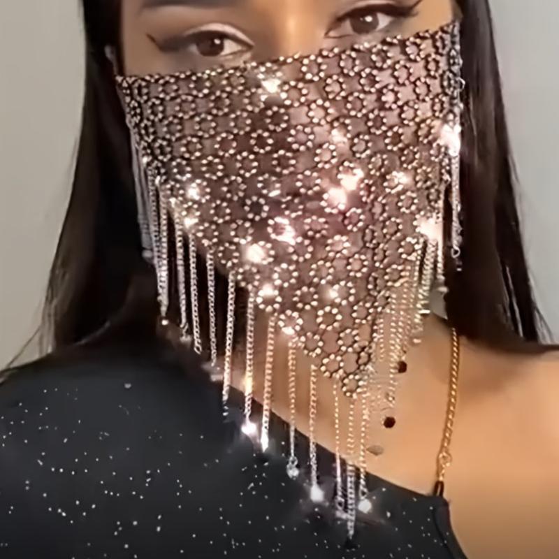 Crystal Metal Mesh Mask Dance Party Ball Tassel Beaded Chain Mask