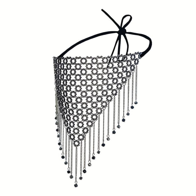 Crystal Metal Mesh Mask Dance Party Ball Tassel Beaded Chain Mask