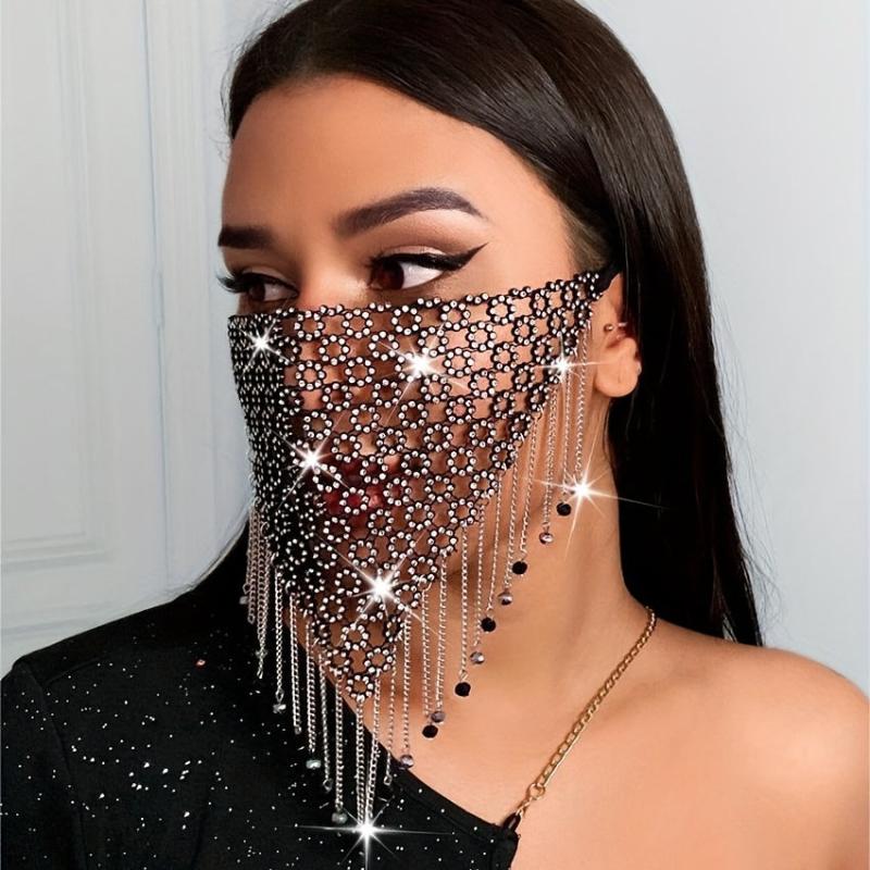 Crystal Metal Mesh Mask Dance Party Ball Tassel Beaded Chain Mask