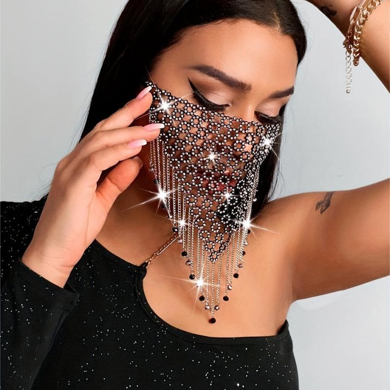 Crystal Metal Mesh Mask Dance Party Ball Tassel Beaded Chain Mask