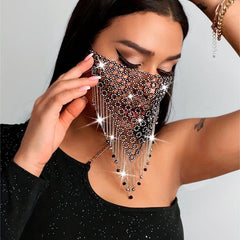 Crystal Metal Mesh Mask Dance Party Ball Tassel Beaded Chain Mask