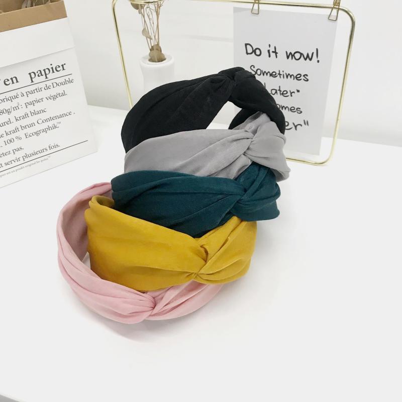 Women's Satin Cross Knotted Wide Headband Solid Hair Accessories
