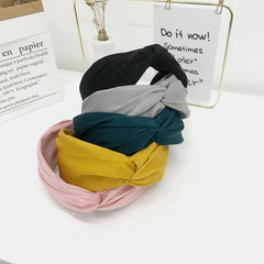 Women's Satin Cross Knotted Wide Headband Solid Hair Accessories