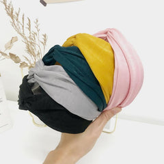 Women's Satin Cross Knotted Wide Headband Solid Hair Accessories