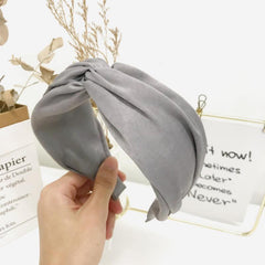 Women's Satin Cross Knotted Wide Headband Solid Hair Accessories