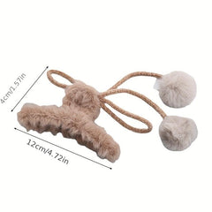 Plush Hair Claw With Fluffy Ball Tassel Ponytail Holder