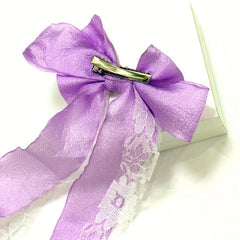 2pcs Purple Hair Band Bow Clip Set Lace Decor Barrette