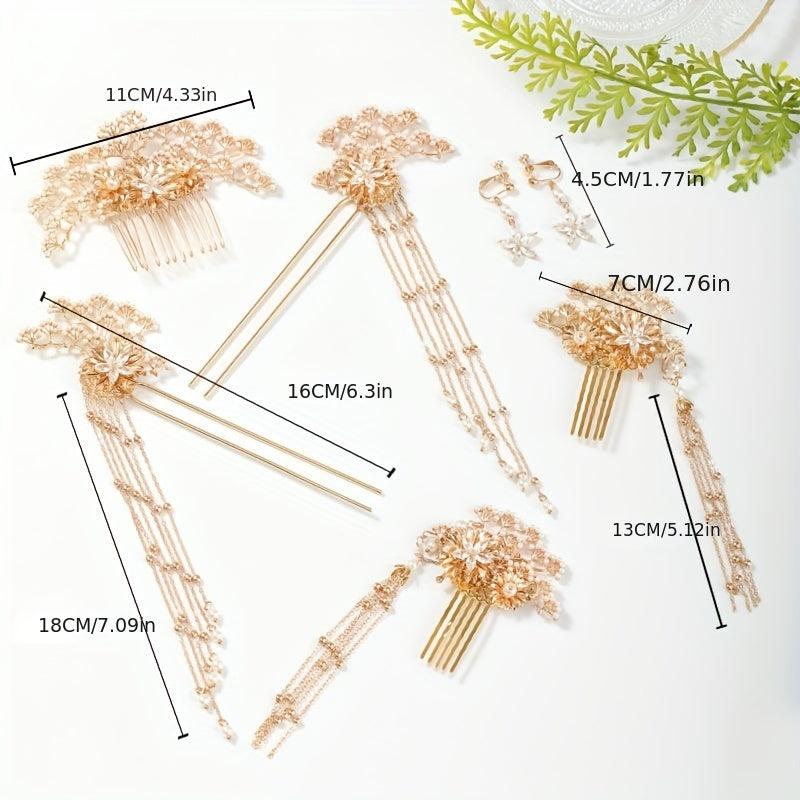 Alloy Leaf Pearl Hair Comb Crystal Inlaid Bridal Insert Comb