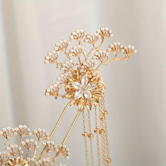 Alloy Leaf Pearl Hair Comb Crystal Inlaid Bridal Insert Comb
