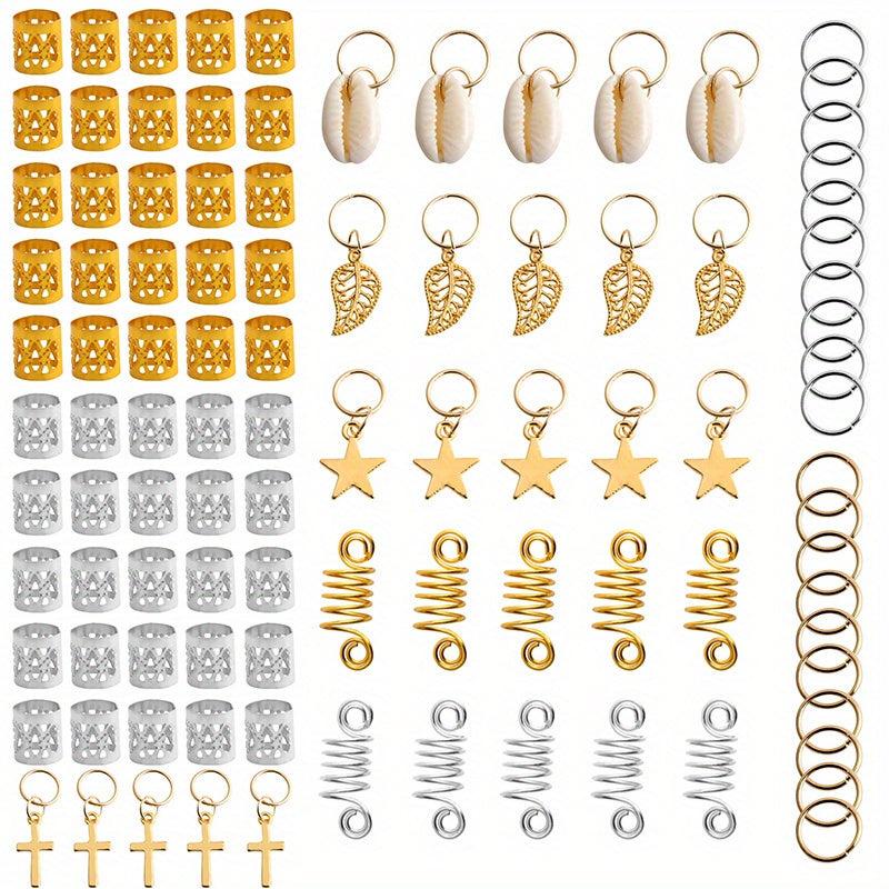 170pcs Hair Braid Dreadlock Beads Cuffs Clips Spiral Braid Hair Extension