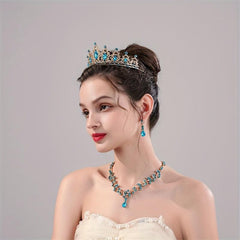 3pcs Alloy Crystal Headband Necklace Earrings Set Women's Jewelry