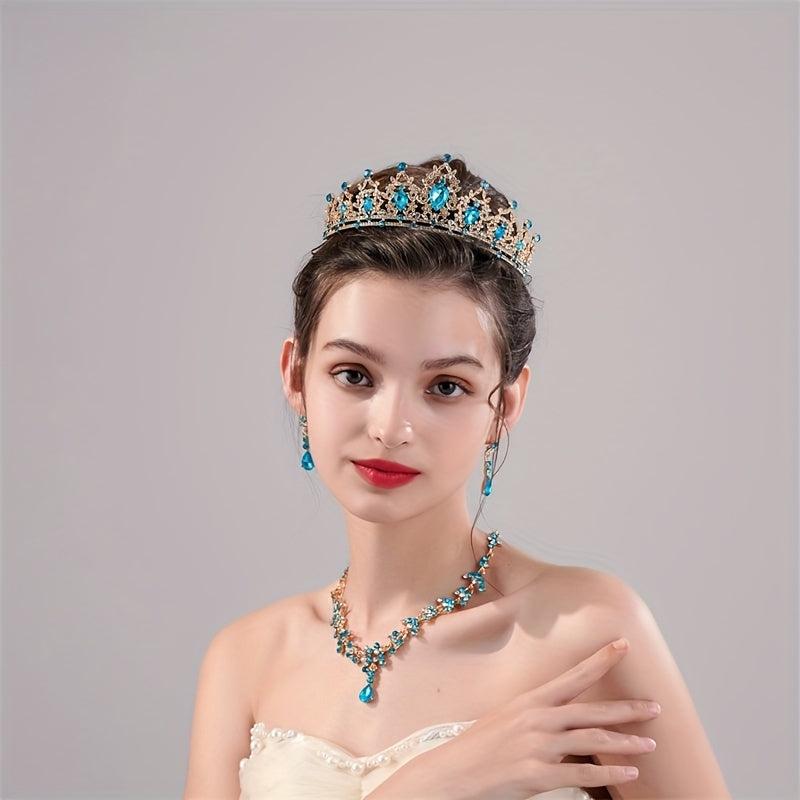 3pcs Alloy Crystal Headband Necklace Earrings Set Women's Jewelry