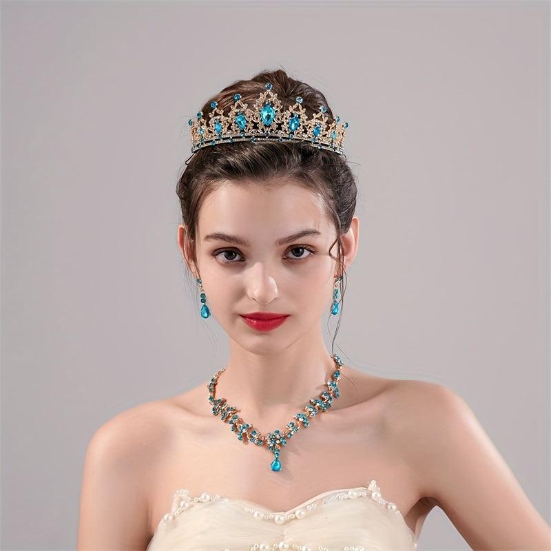 3pcs Alloy Crystal Headband Necklace Earrings Set Women's Jewelry