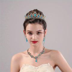 3pcs Alloy Crystal Headband Necklace Earrings Set Women's Jewelry