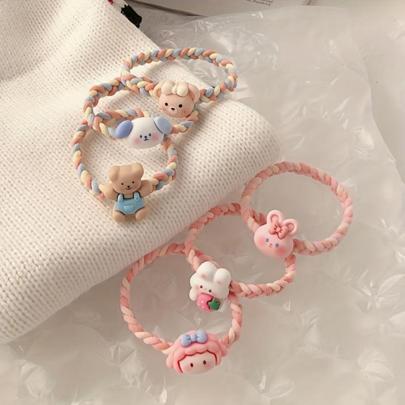 Cartoon Animal Hair Tie Two Tone Braided Hair Rope Elastic Hair Accessories