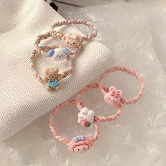 Cartoon Animal Hair Tie Two Tone Braided Hair Rope Elastic Hair Accessories