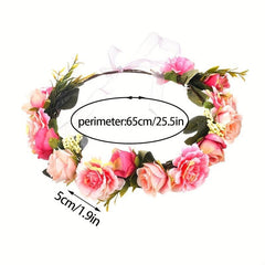Simulation Flower Headband Wreath Floral Hair Band for Wedding Festivals