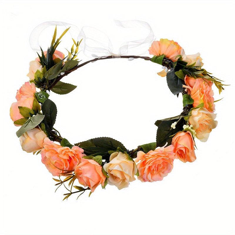Simulation Flower Headband Wreath Floral Hair Band for Wedding Festivals