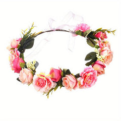Simulation Flower Headband Wreath Floral Hair Band for Wedding Festivals