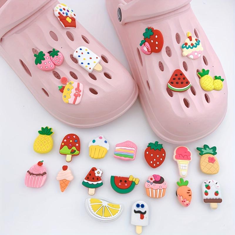 24pcs Cartoon Ice Cream Shoe Charm DIY Decoration Set
