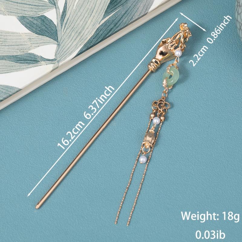 Hanfu Hairpin Faux Pearl Jade Tassel Hair Pin Vintage Chinese Style Cheongsam