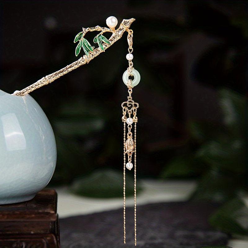 Hanfu Hairpin Faux Pearl Jade Tassel Hair Pin Vintage Chinese Style Cheongsam