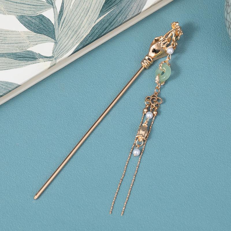Hanfu Hairpin Faux Pearl Jade Tassel Hair Pin Vintage Chinese Style Cheongsam