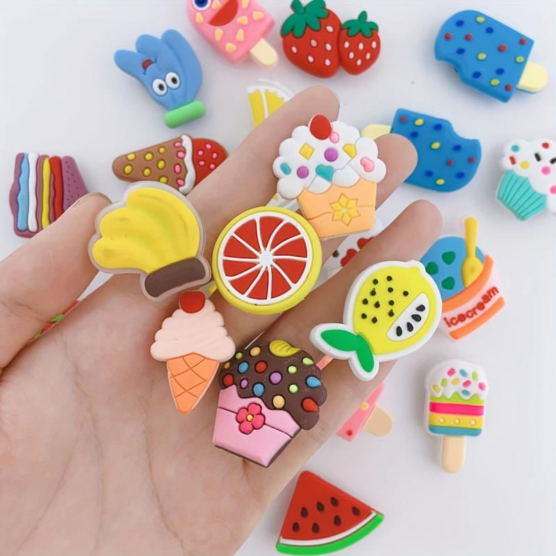 24pcs Cartoon Ice Cream Shoe Charm DIY Decoration Set