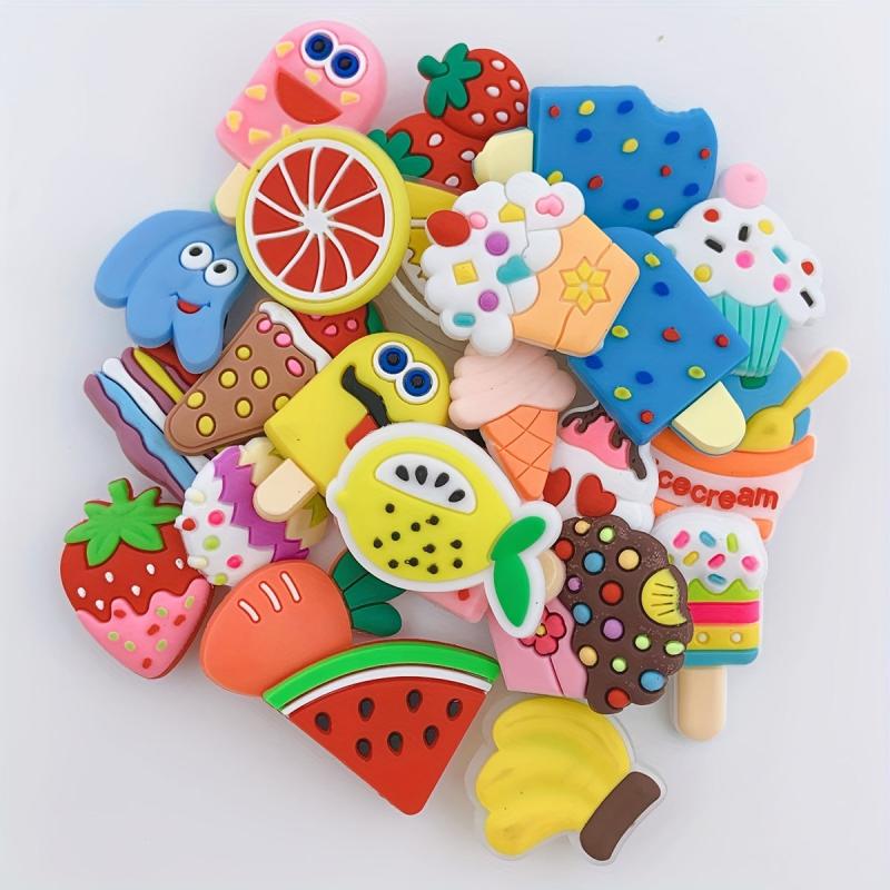 24pcs Cartoon Ice Cream Shoe Charm DIY Decoration Set