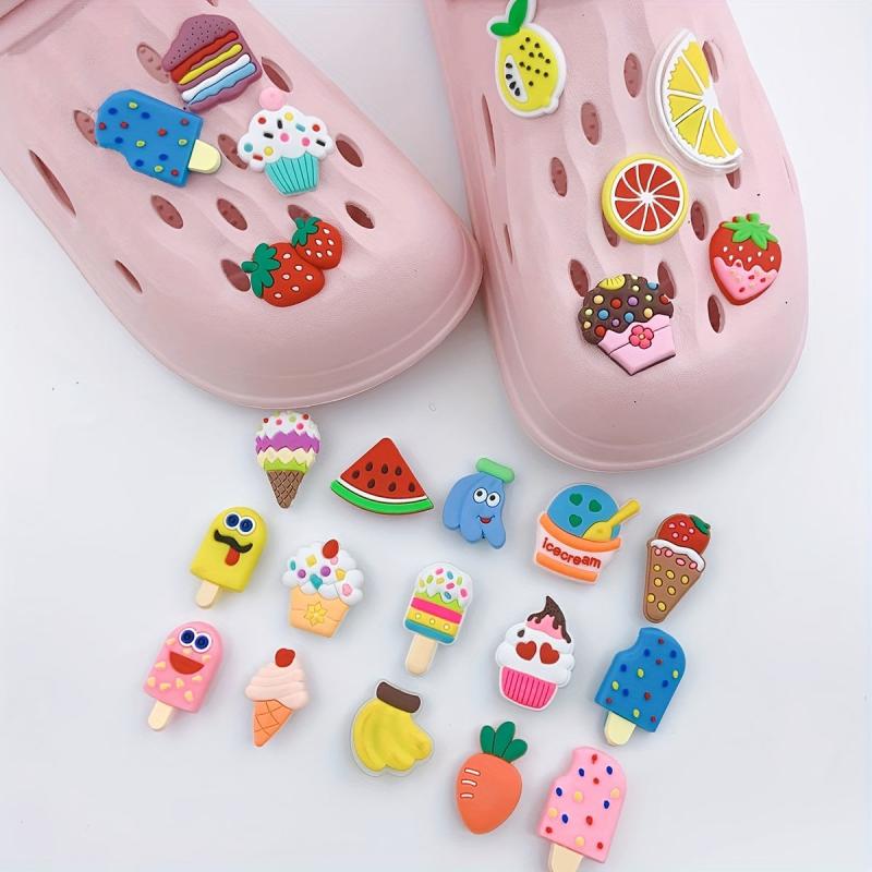 24pcs Cartoon Ice Cream Shoe Charm DIY Decoration Set