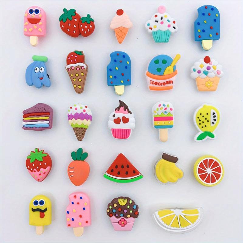 24pcs Cartoon Ice Cream Shoe Charm DIY Decoration Set