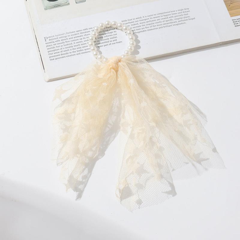 Faux Pearl Mesh Scrunchie Hair Tie Ponytail Holder Hair Accessory