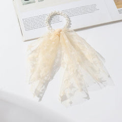Faux Pearl Mesh Scrunchie Hair Tie Ponytail Holder Hair Accessory
