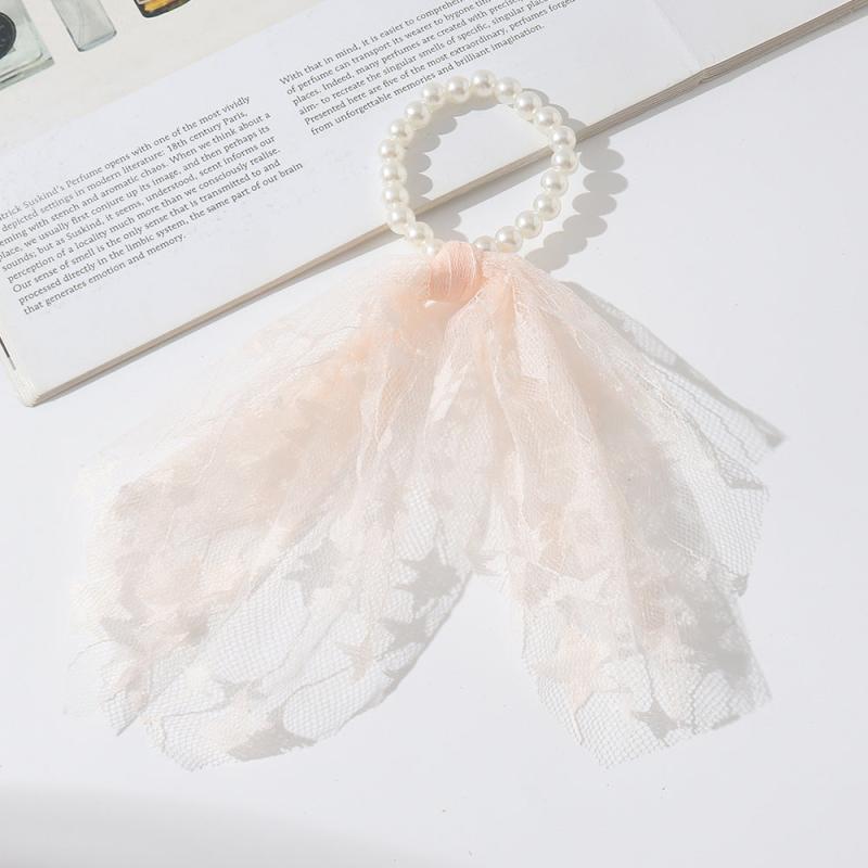 Faux Pearl Mesh Scrunchie Hair Tie Ponytail Holder Hair Accessory