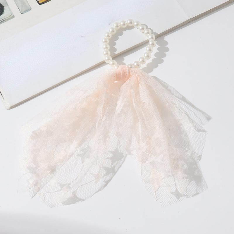 Faux Pearl Mesh Scrunchie Hair Tie Ponytail Holder Hair Accessory